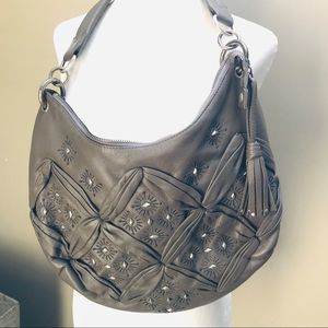 -Isabella Fiore leather shoulder hobo crescent shaped bag with studs